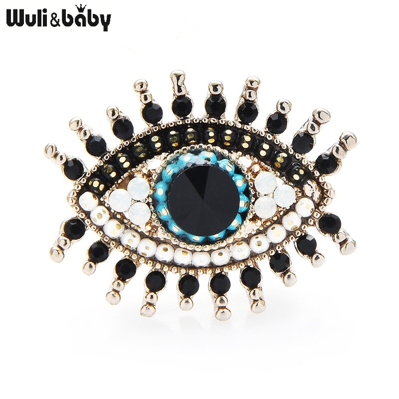 Wuli&baby Small Rhinestone Black Blue Eye Brooches Women Alloy Simulated Pearl Eye Collar Pins Gifts
