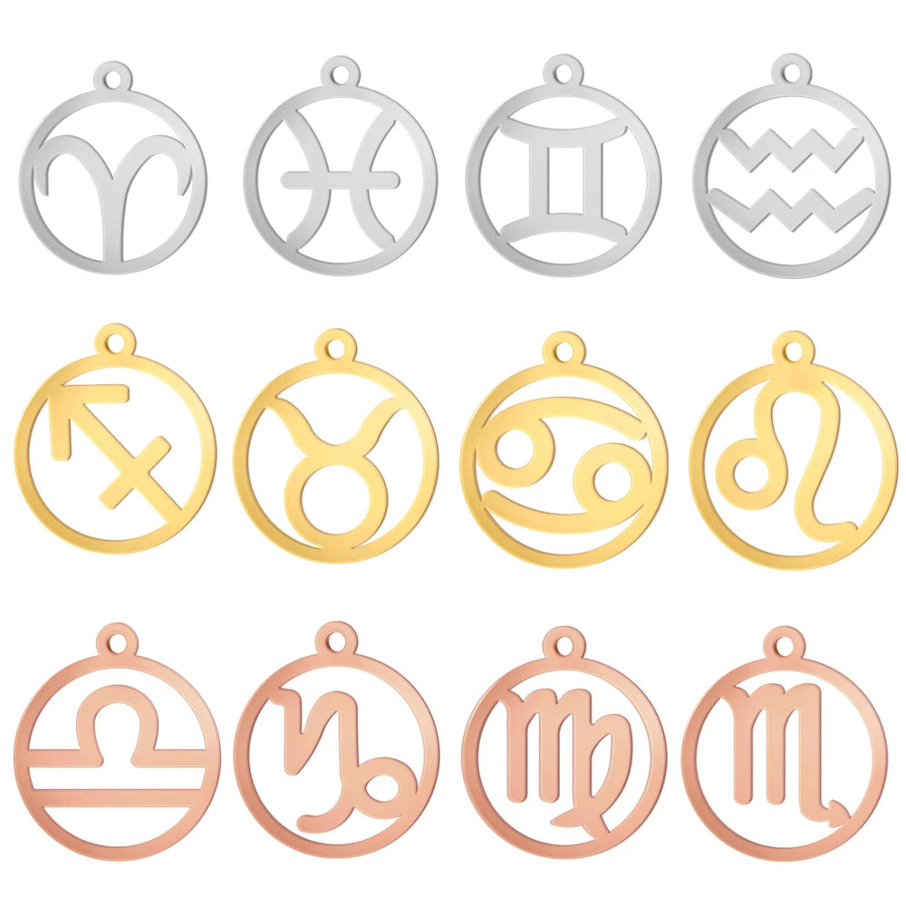 Skyrim Stainless Steel Zodiac Charms for Jewelry Making Leo Taurus Capricorn Horoscope Astrological Sign DIY Pendant Wholesale