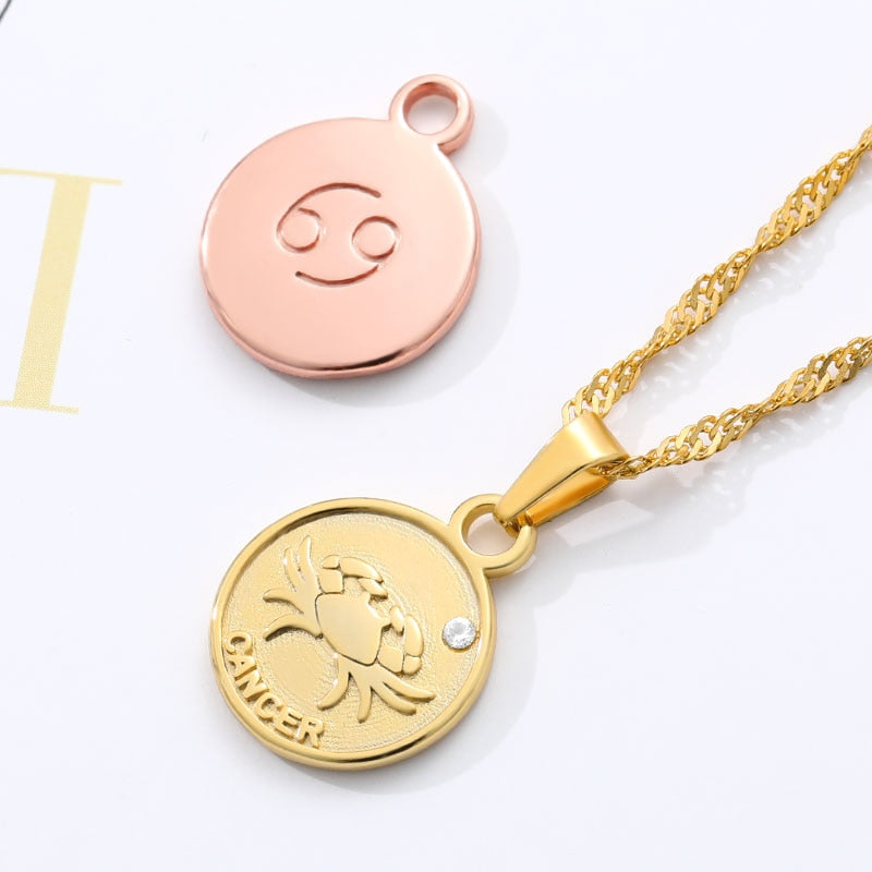 zodiac necklaces for women coin necklace Aries Leo Collier signe astrologique 12 Horoscope Zodiac Astrology Necklace Women