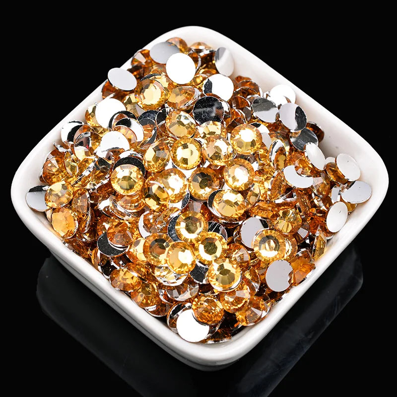 1000 viên Đá trang trí móng tay lấp lánh màu sắc ss6-ss30 Hạt đá pha lê nhựa resin mặt phẳng dùng trang trí giày dép túi xách quần áo phụ kiện DIY