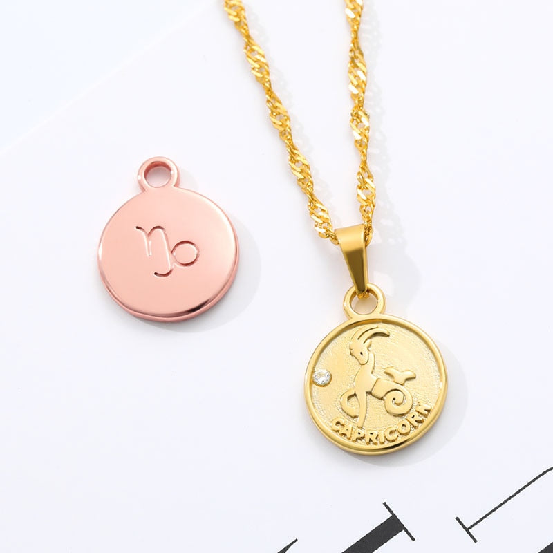 zodiac necklaces for women coin necklace Aries Leo Collier signe astrologique 12 Horoscope Zodiac Astrology Necklace Women