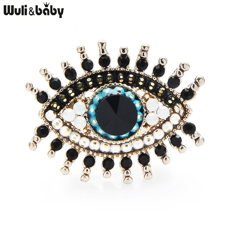 Wuli&baby Small Rhinestone Black Blue Eye Brooches Women Alloy Simulated Pearl Eye Collar Pins Gifts