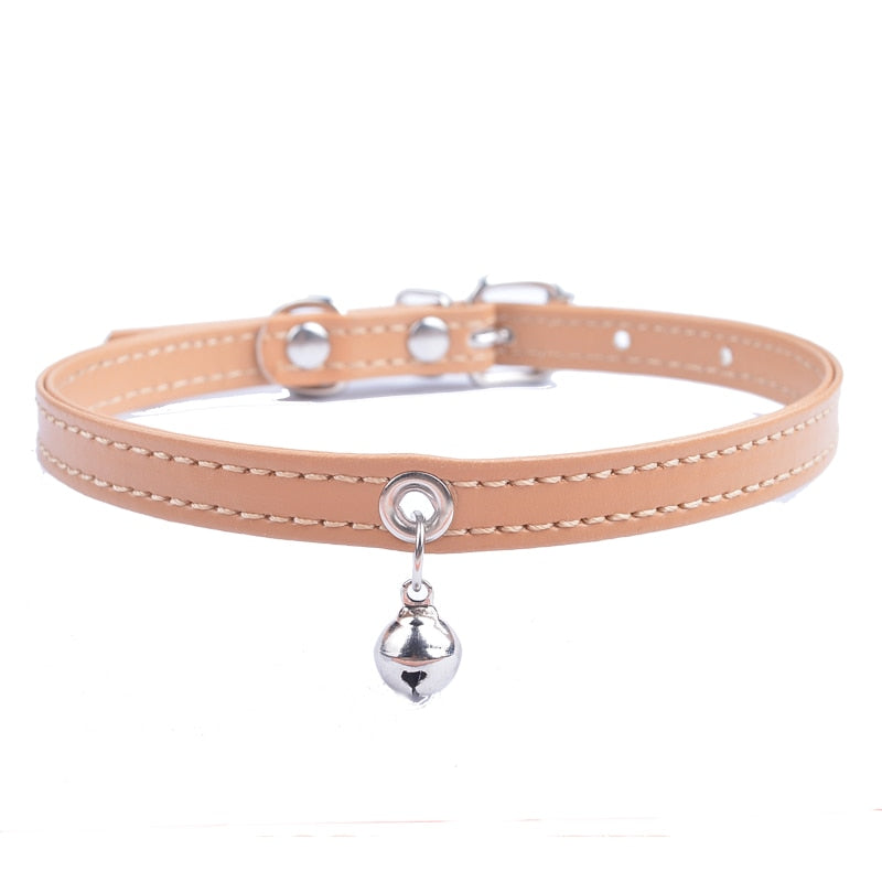 Cute Cat Collar Solid Faux Leather Adjustable Pet Collars With Bell Cats Products For Pets Red Blue Brown Pink Size XS S M