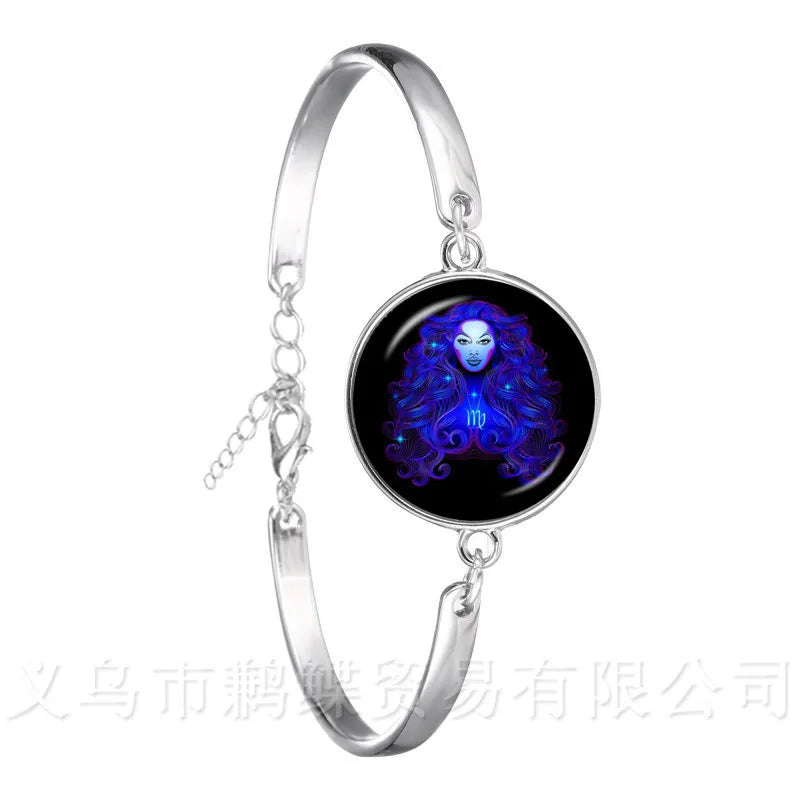 2018 Fashion Bracelet Galaxy Constellation Design 12 Zodiac Sign Horoscope Astrology Silver Plated Bangle For Women