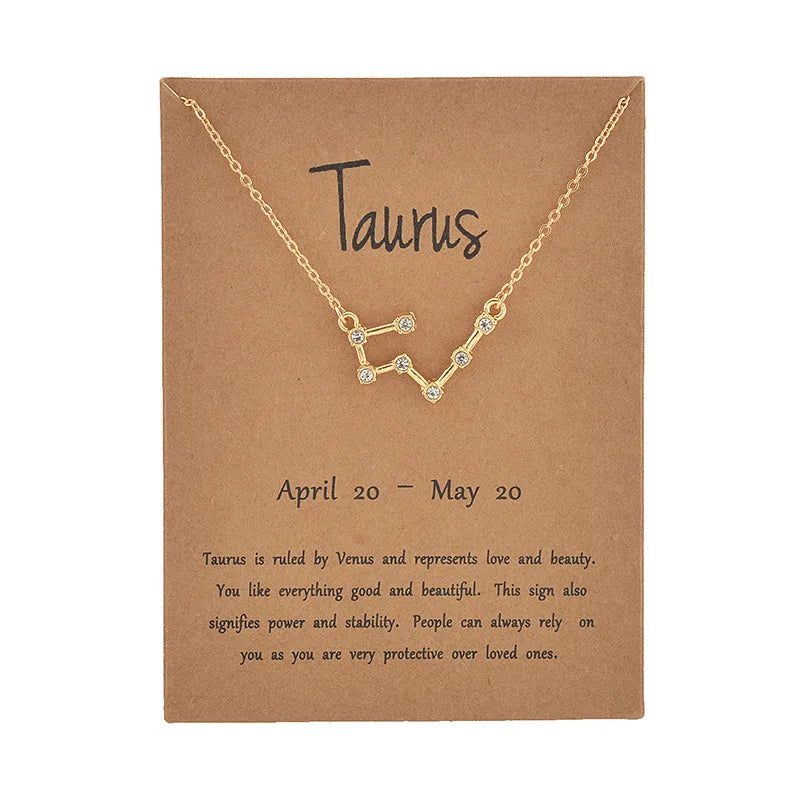 Cardboard Star Zodiac Sign 12 Constellation Necklaces Crystal Charm Chain Choker Necklace for Women Birthday Jewelry Gift