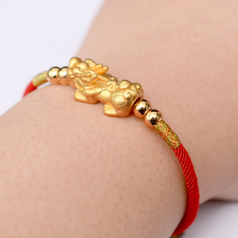Lucky Red Rope Bracelets Pixiu Gold Color Tibetan Buddhist Knots Adjustable Charm Bracelets For Women Men