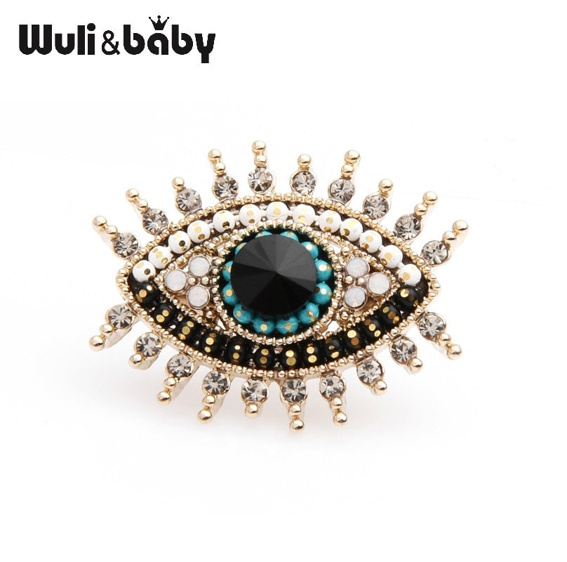 Wuli&baby Small Rhinestone Black Blue Eye Brooches Women Alloy Simulated Pearl Eye Collar Pins Gifts