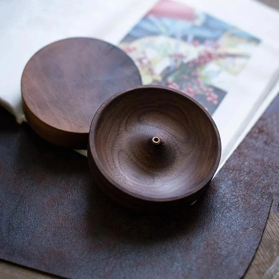 North American Black Walnut Solid Wood Incense Stick Handmade Tea Ceremony Round Incense Burner Agarwood Tray Holder