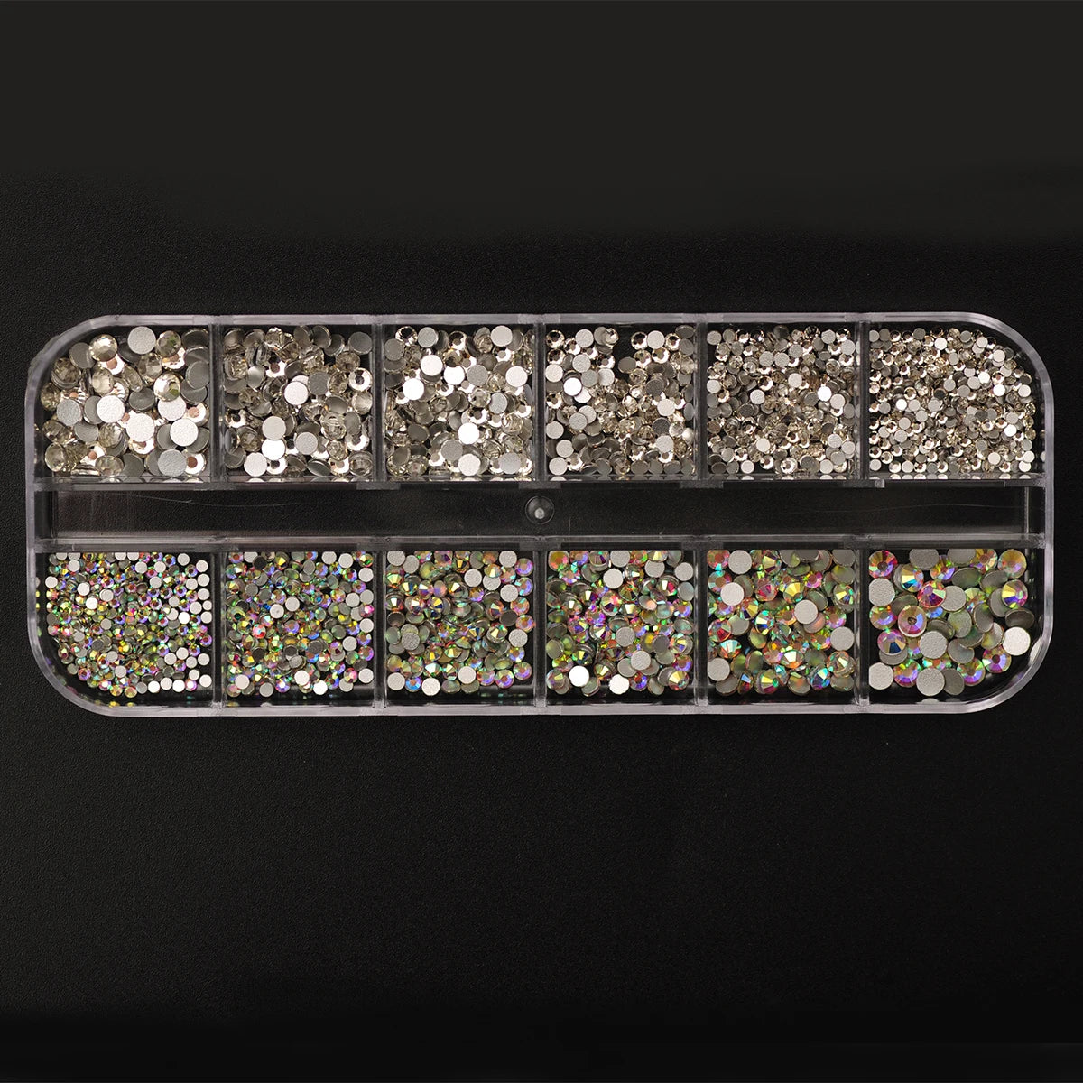 12 Grids Clear Mixed Sizes Nail Art Rhinestones Crystal 3D Glitter Non Hotfix Diamond Decoration Nail Parts Accessories