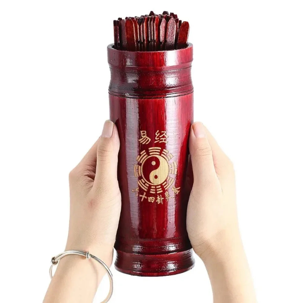 Chinese Fortune Sticks Set Wooden Divination Props Feng Shui Prediction Game with Storage Bucket and Interpretation Book