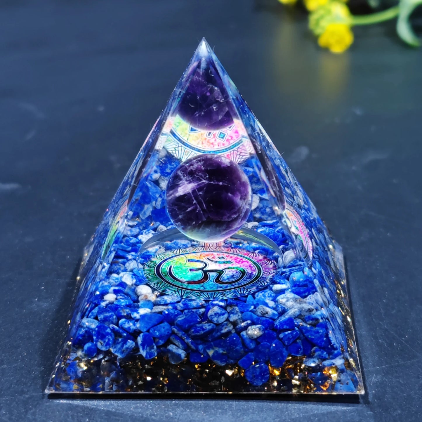 Générateur d'énergie en pierre naturelle cristal d'améthyste Pyramide d'orgone pour la protection contre les énergies électromagnétiques, la guérison, la méditation, le cristal d'orgonite, le chakra