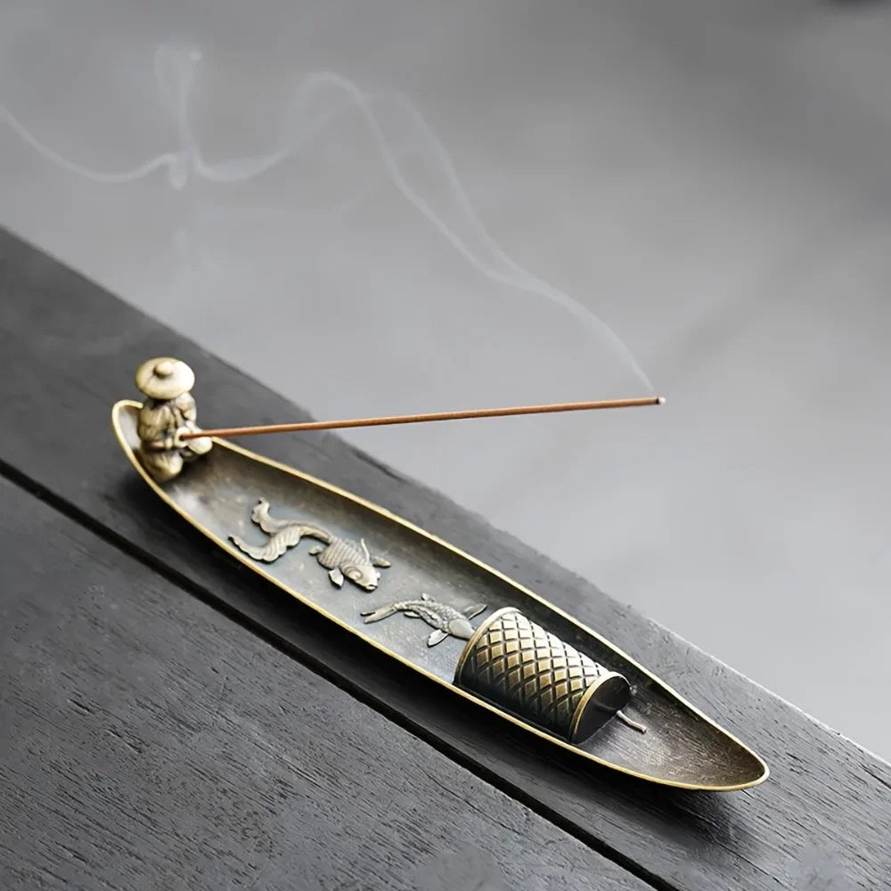 Creative Incense Holder Boat Fishing Men Insence Burner Japanese Style Incense Stick Burners Aromatherapy Ornament Home Decor