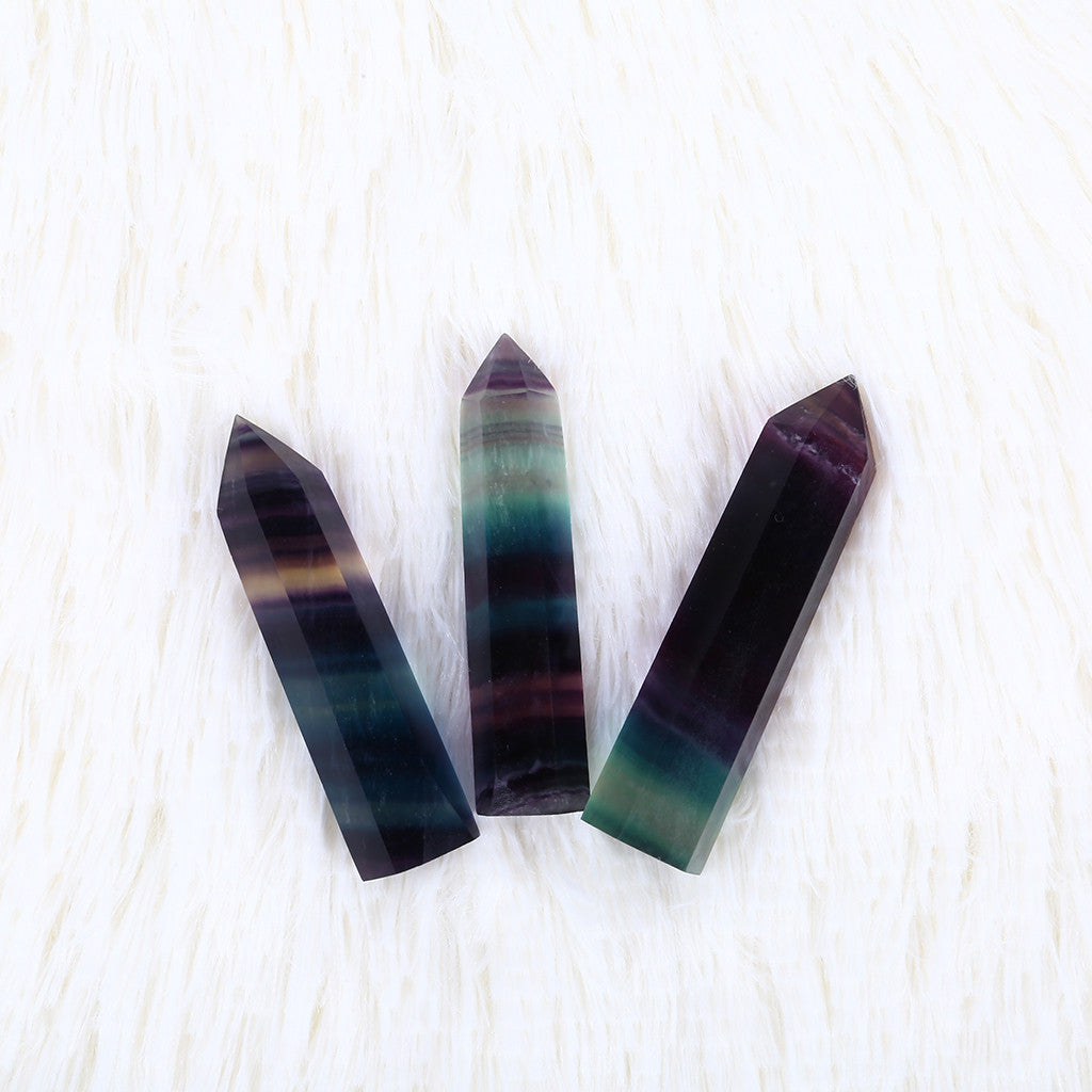 Natural Fluorite Crystal Colorful Striped Fluorite 4-7CM Quartz Crystal Stone Point Healing Hexagonal Wand Treatment Stone