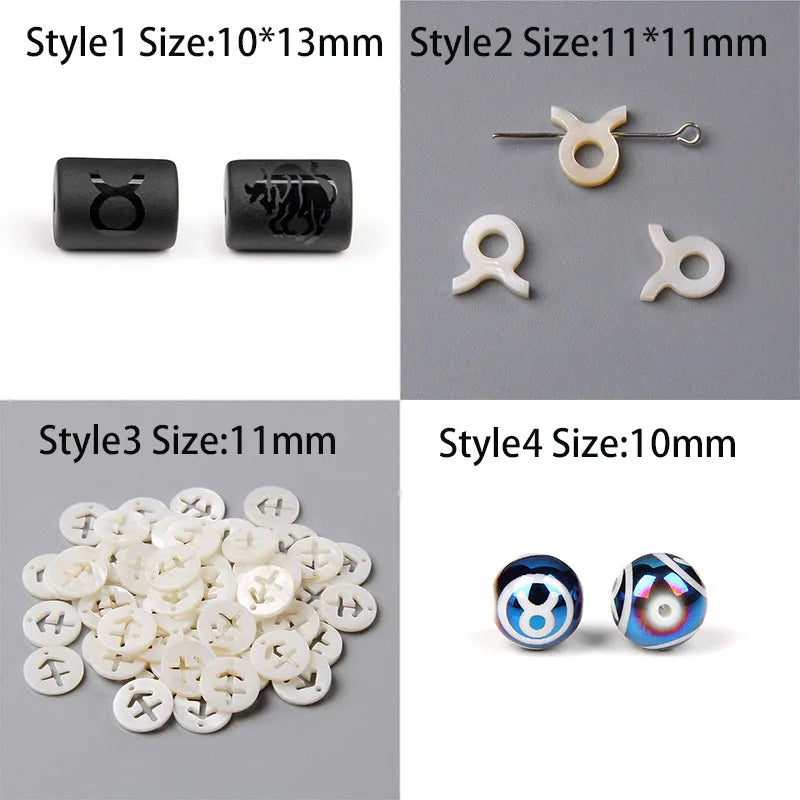 10 CÁI/lô Hạt charm 12 cung hoàng đạo đa kiểu cho Vòng tay đôi DIY làm đồ trang sức