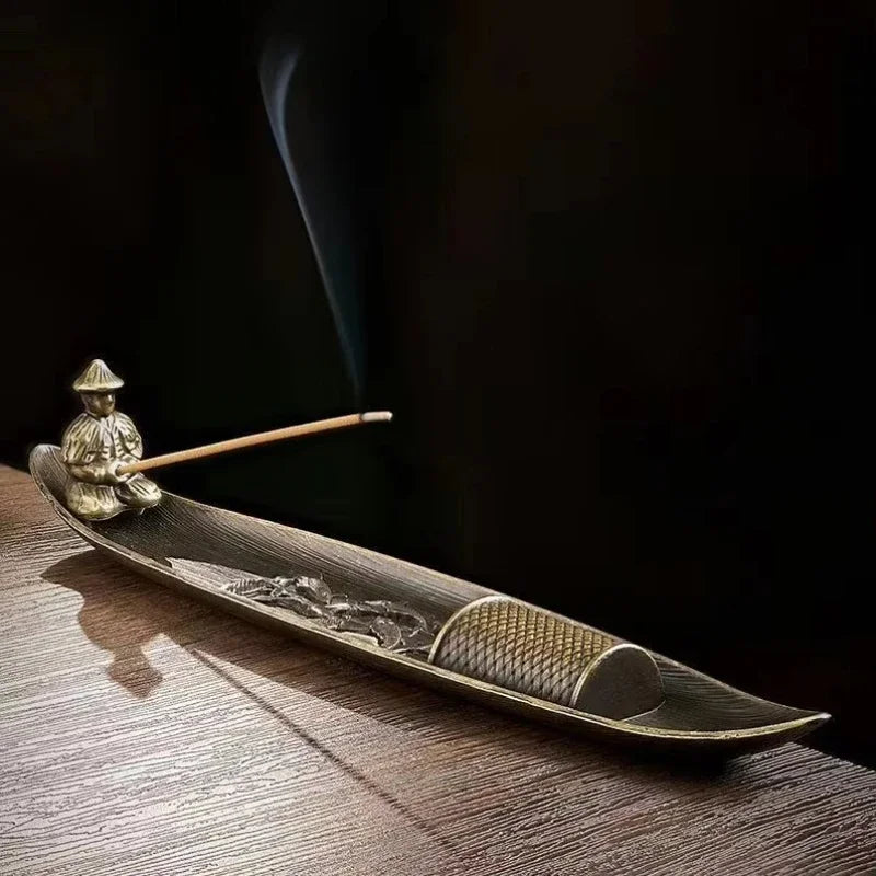 Creative Incense Holder Aromatherapy Ornament Incense Holder Boat Old Men Fishing Japanese Style Incense Stick Burner Home Decor