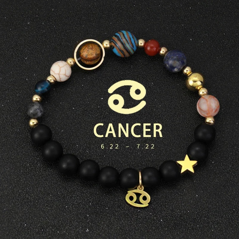 Bracelet 12 Zodiac Signs Virgo Taurus Cosmic Galaxies Eight Planets Constellation Bracelet Natural Stone Solar System Bracelet