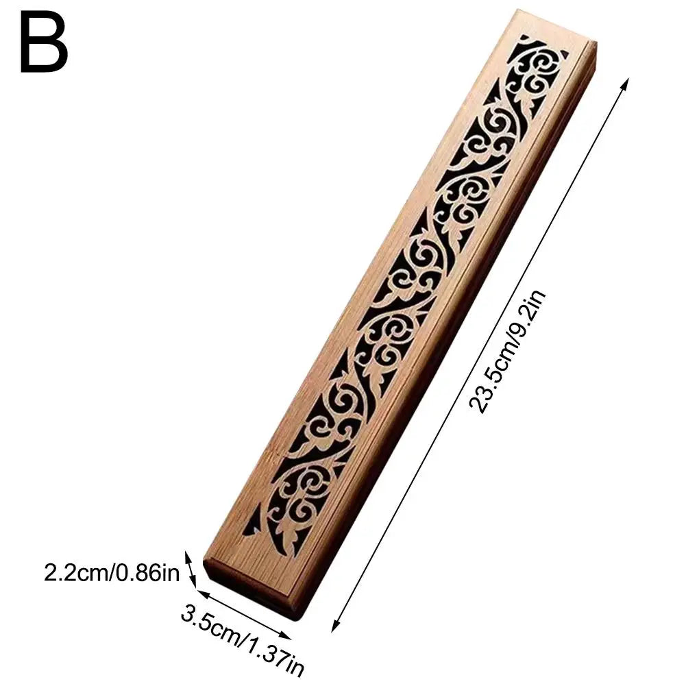 Natural Bamboo Incense Burner With Laying Plate Aromatherapy Wooden Box For Incense Storage Burning Hollowed Line Incense Box