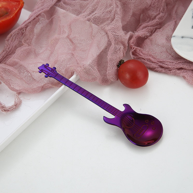 1pcs Stainless Steel Guitar Shaped Love Coffee Spoon Teaspoon Children Spoon New Beautiful 7 Colors Coffee Tea Use Kitchen Spoon