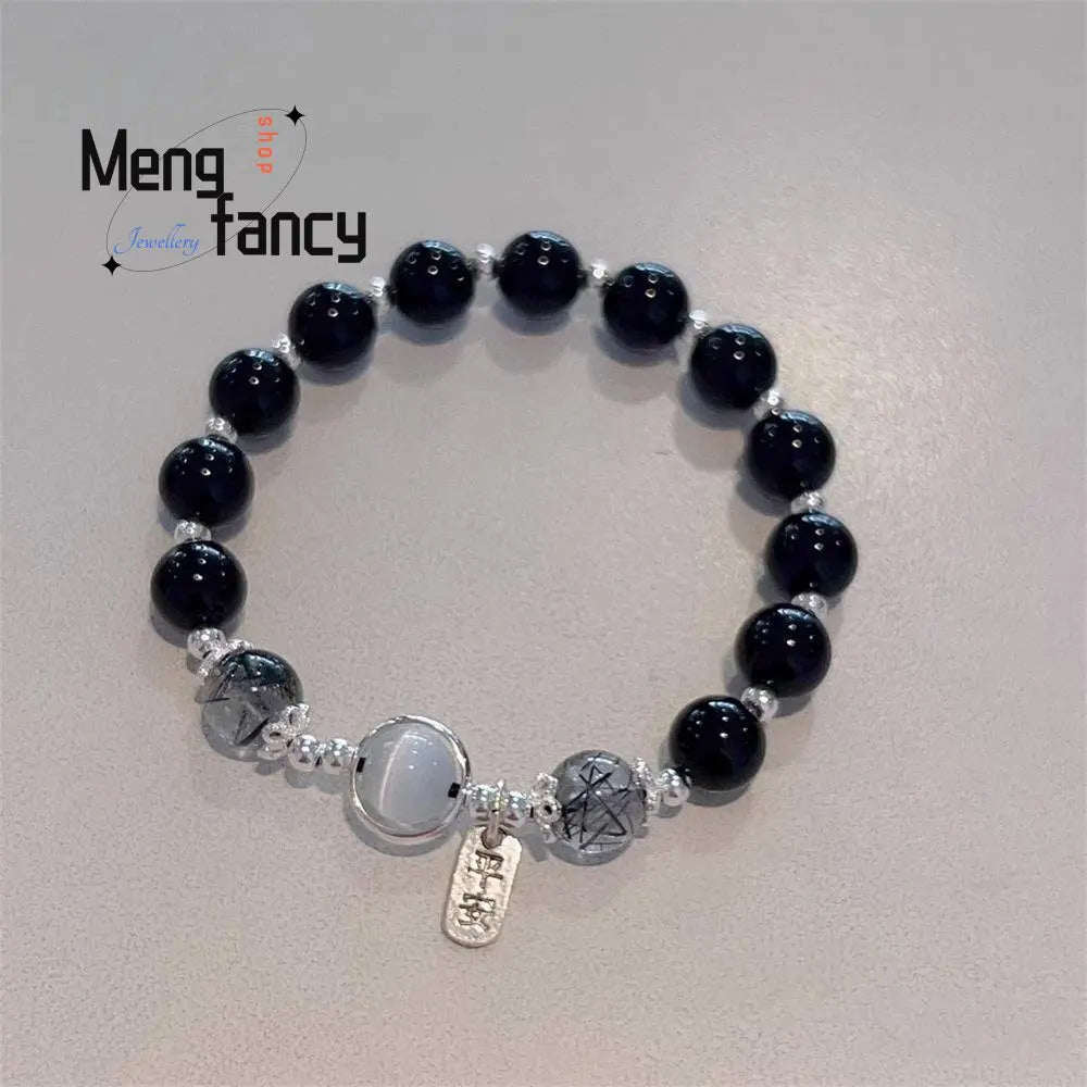 Vòng Tay Thiên Hà Pha Lê Đen Obsidian Tự Nhiên, Đồ Trang Sức Thời Trang Cao Cấp Tinh Tế, Quà Tặng Ngày Lễ Cho Cô Gái Trẻ Quyến Rũ