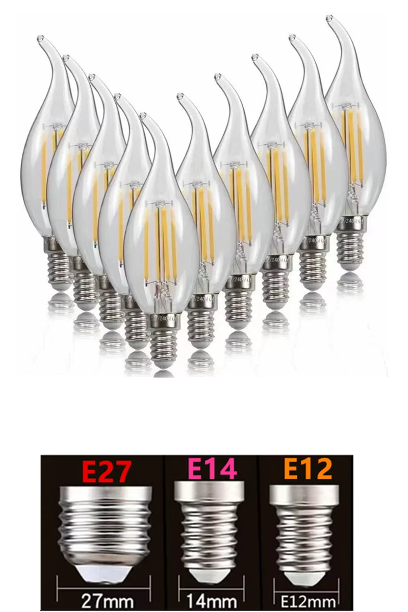 10 BÓNG ĐÈN LED C35 ĐUI E14 E12 E27 220V 110V CÓ THỂ ĐIỀU CHỈNH ĐỘ SÁNG 2W 4W 6W THIẾT KẾ DẠNG NẾN TIẾT KIỆM NĂNG LƯỢNG ÁNH SÁNG DÂY TÓC TRẮNG ẤM GÓC CHIẾU 360 ĐỘ