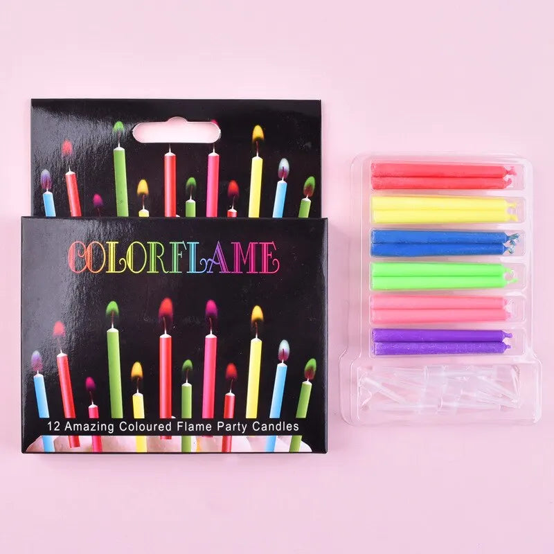 Colored Birthday Party Supplies 6/12pcs Wedding Colorful Multicolor Candles Safe Flames Dessert Cake Candles Decoration