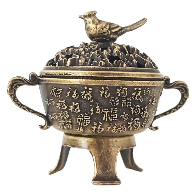 Ancient Style Magpie Lucky Incense Burner Metal Lotus Incense Burner Bowl Incense Holder With Handle Yoga Meditation Home Decor