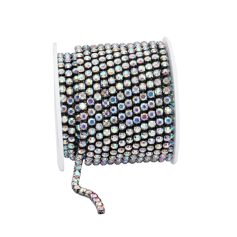 PEESOM SS6-SS18 Crystal Rhinestone Cup Chain Sew on Glass Rhinestone Trim Chain Glue On Colorful Crystal Cup Chain for DIY Craft