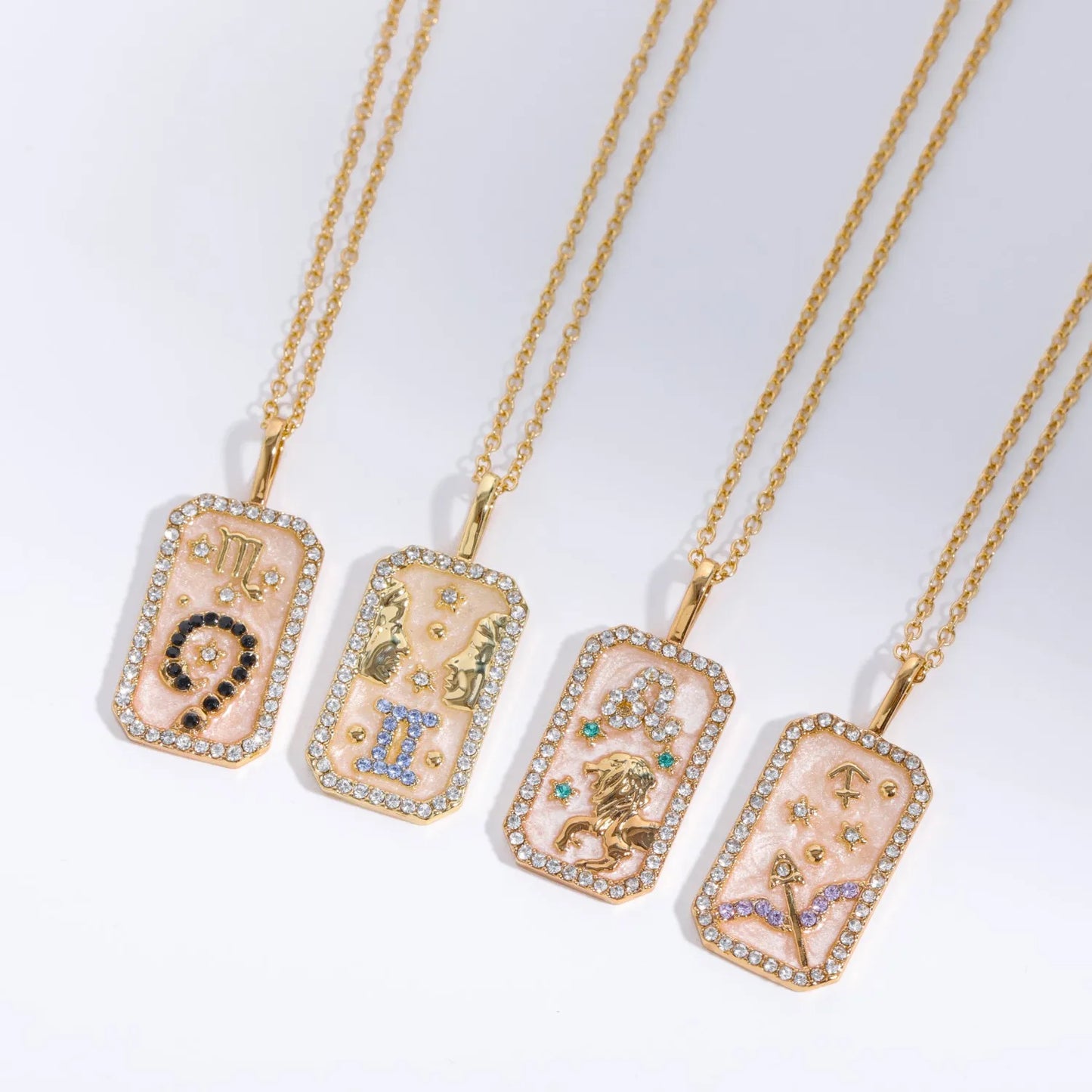 Vintage 12 Constellation Necklace for Women Girls Colorful Zircon Zodiac Birthstone Necklace Wedding Party Jewelry Gifts