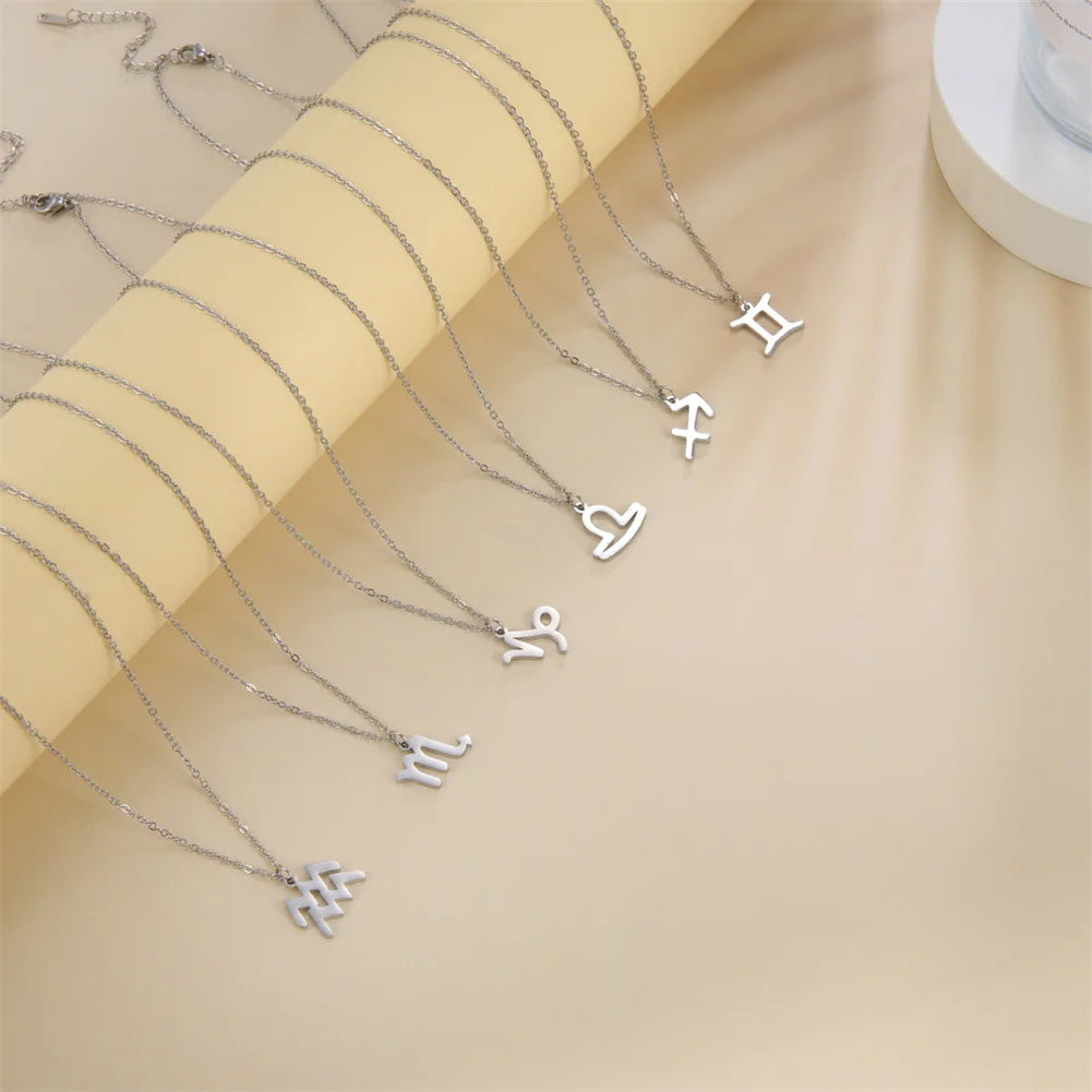 Unift Aries Pisces Taurus Zodiac Sign Necklace Stainless Steel Pendant Constellation Horoscope Jewelry Birthday Gift Wholesale