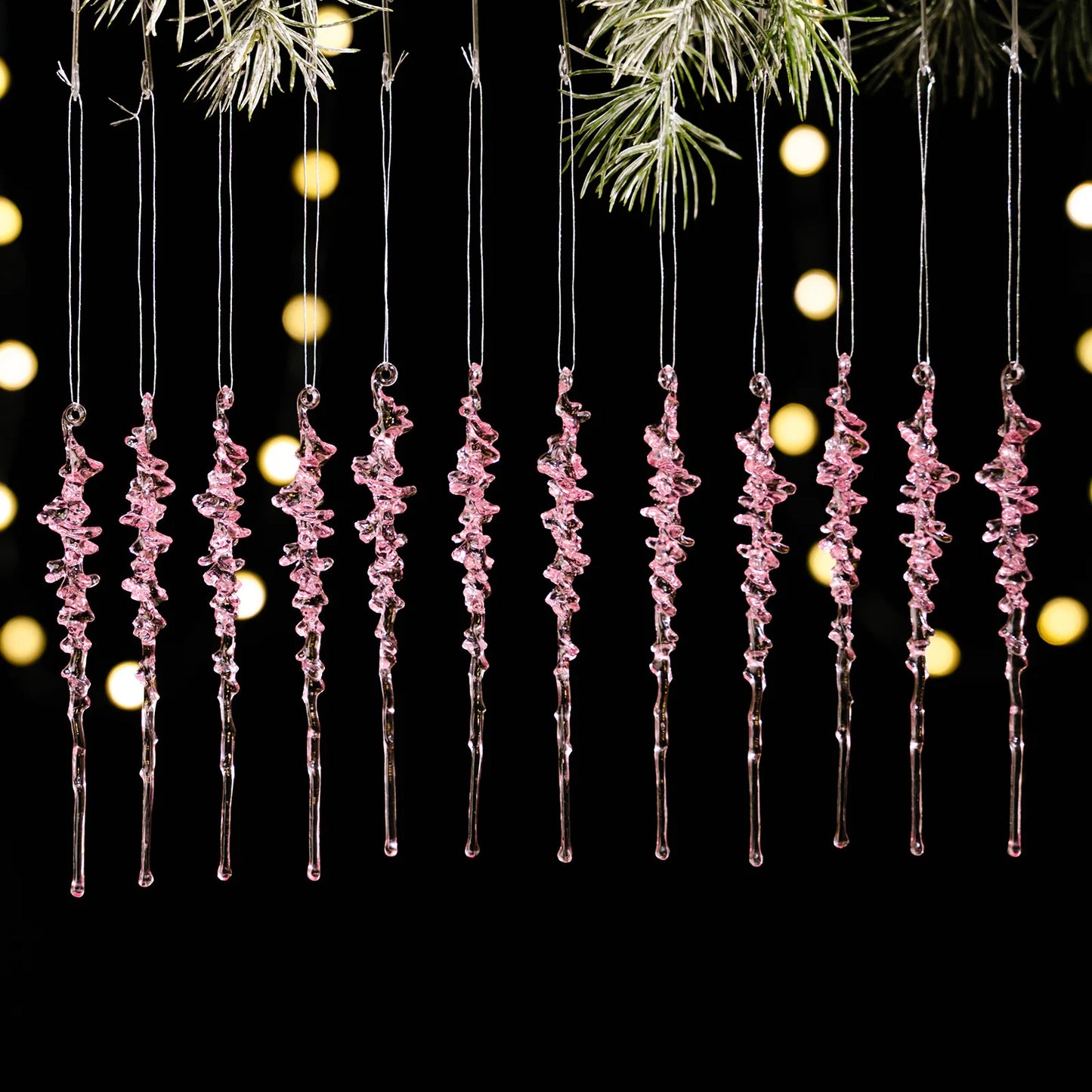 12 Pieces of Crystal Acrylic Spiral Ice Strip Decorations for Christmas Trees, Winter Fairyland Chandeliers and Other Items