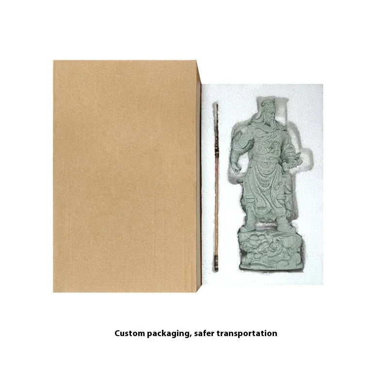 Fortune Statue Sculpture Guan Yu Collectible Figurine Feng Shui Stone Carving Living Room Entrance Porch Desk Office Decoration