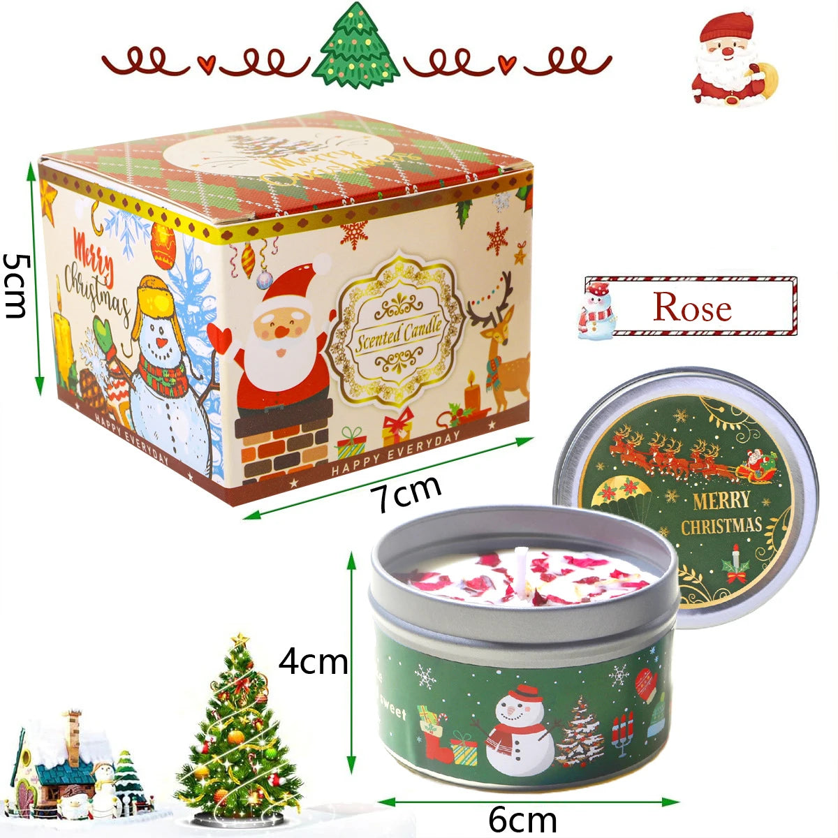 Bộ nến thơm Giáng sinh Quà tặng Nến thơm trong hũ Không khói Lãng mạn Nhang Thư giãn bằng hương thơm Nến sáp đậu nành hoa khô
