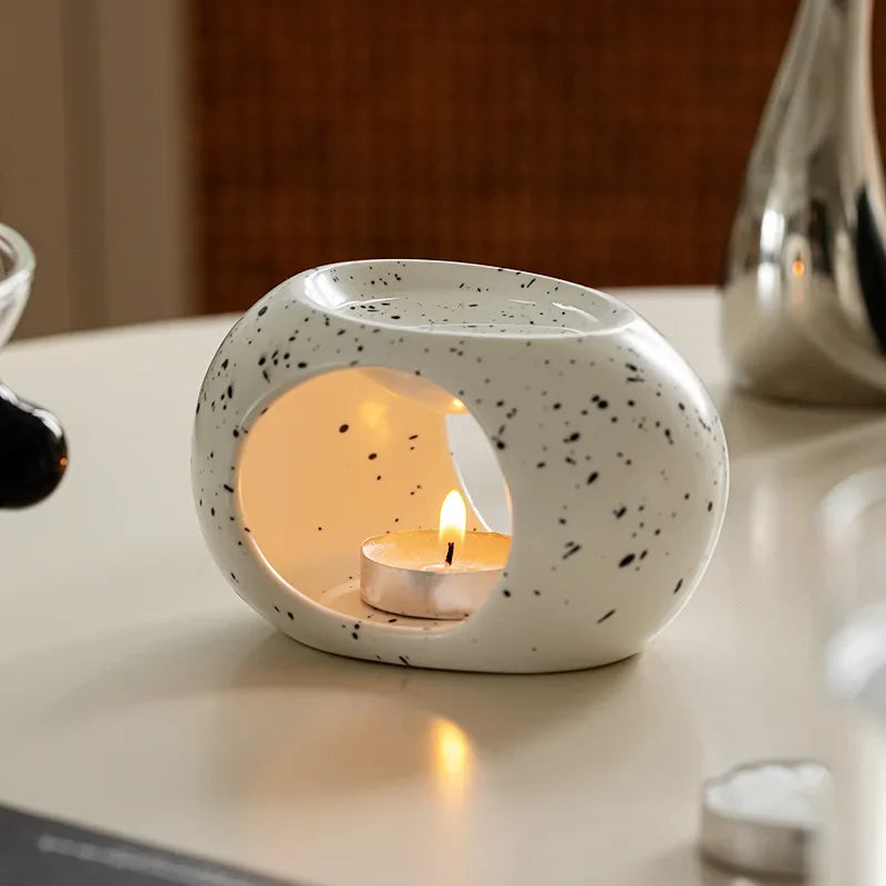 Đèn xông tinh dầu gốm sứ đen đơn giản đốt nến, máy khuếch tán hương thơm dùng trong spa tại nhà, lư đốt trầm hương