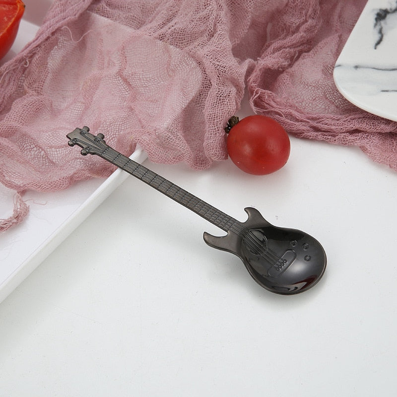 1pcs Stainless Steel Guitar Shaped Love Coffee Spoon Teaspoon Children Spoon New Beautiful 7 Colors Coffee Tea Use Kitchen Spoon