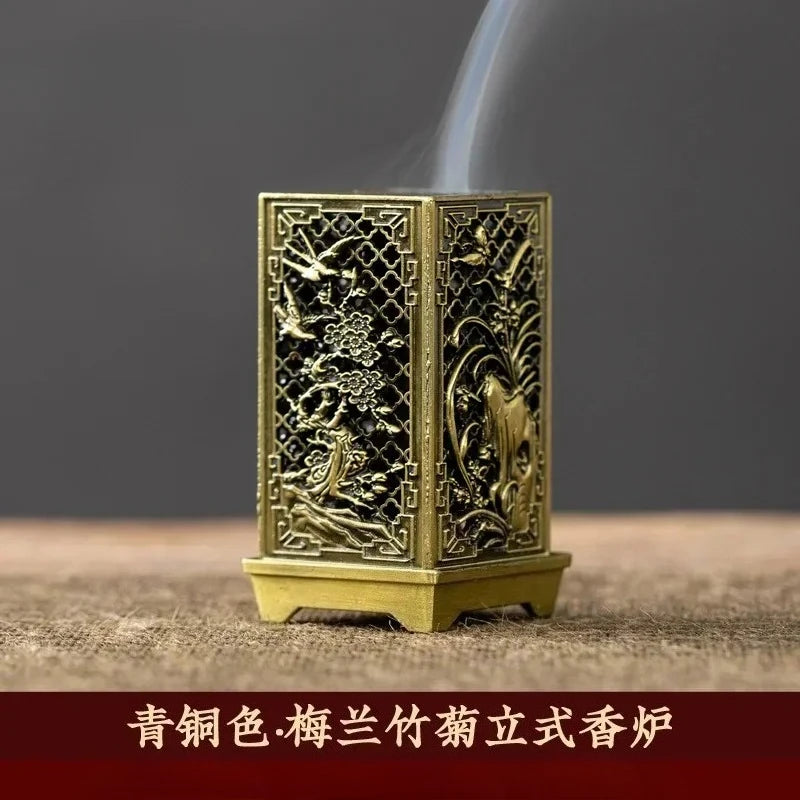 Square Vertical Incense Burner Small Xiangyun Alloy Incense Holder Indoor Aromatherapy Home Ornament Chinese Plum Inense Burners