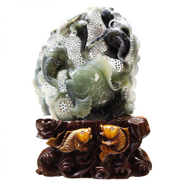 Đây là Cá chép lá sen chất liệu ngọc Serpentine