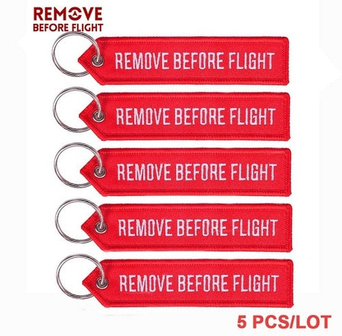 5PCS Remove Before Flight Car Key Chain Red Embroidery Aviation Gifts Keyring Key Tag Holder for Motorcycles Keychain chaveiro