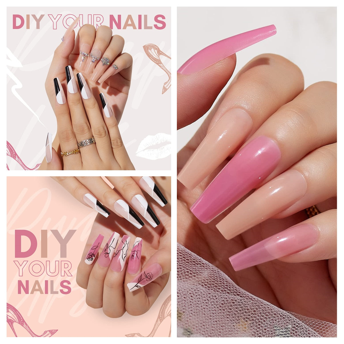 Makartt Acrylic Nail Kit, Press On Nails Set 240pcs Ballerina Nail Tips Full Cover Nude 4pcs Nail Glues 1pcs Nail File Fake Nail