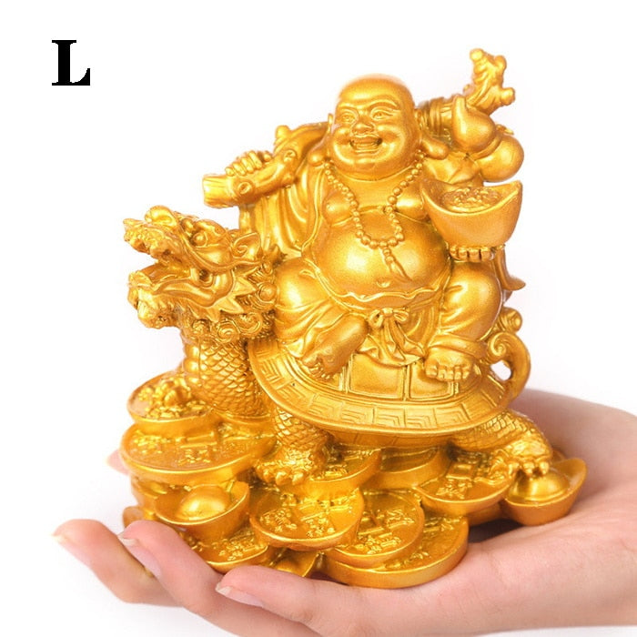 Resin God of Wealth Laughing Buddha Statue,Modern art sculpture,Chinese Home Feng Shui Dragon Turtle Decoration Figurines statue