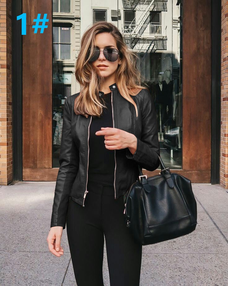 Allukasa Women Bike Coat PU Leather Outwear Zipper Outfit Spring Autumn WomeFashion Short Thin Female Jacket 2020