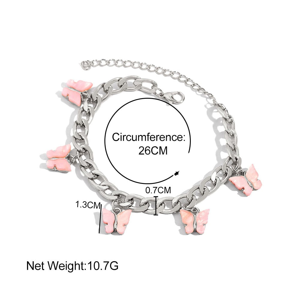 BYNOUCK Trendy Multicolor Butterfly Pendant Bracelets Girls Punk Metal Wide women's bracelet on hand 2020 Statement jewellery