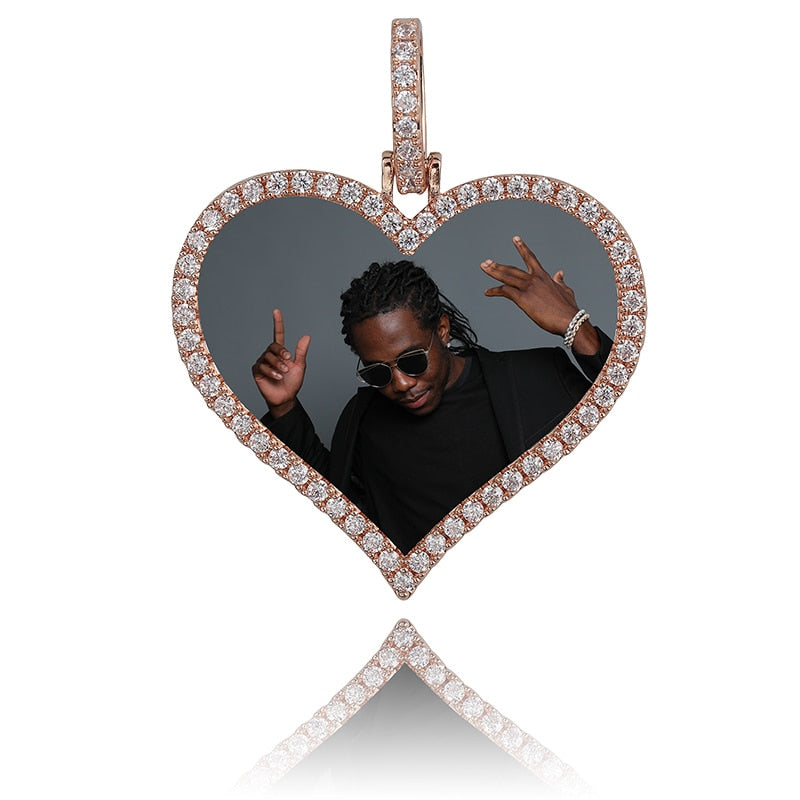 TOPGRILLZ Custom Made Photo Heart Medallions Necklace & Pendant With 4mm Tennis Chain AAA Cubic Zircon Men's Hip Hop Jewelry