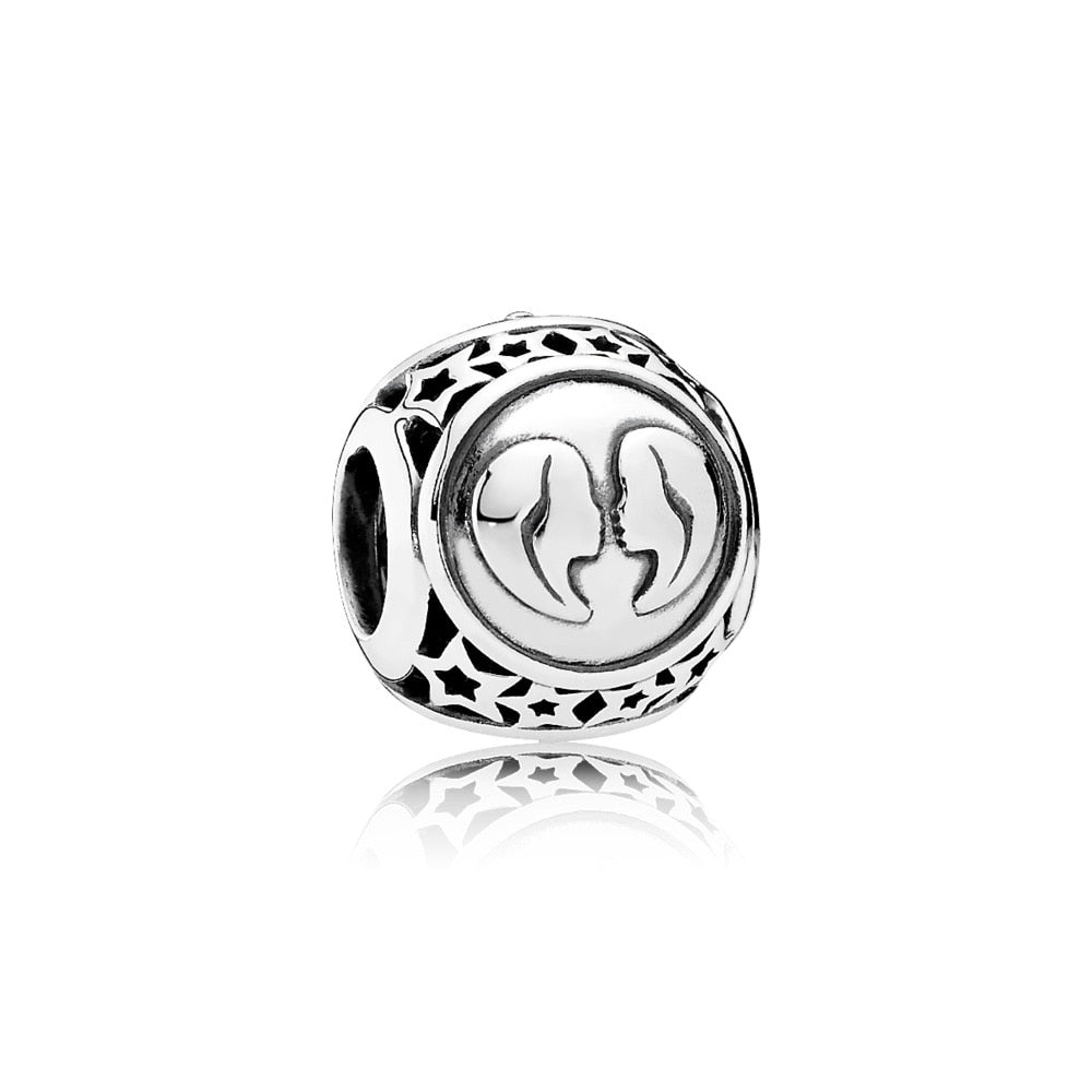 Original 925 Sterling Silver Bead Charm Libra Leo Star Sign Charms 12 Zodiac Constellation Fit Pandora Bracelets Women Jewelry