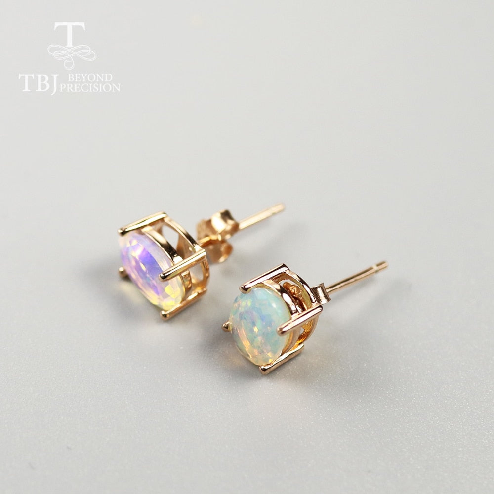 2ct Natural ethiopian opal earring oval 6*8mm gemstone simple design earring 925 sterling silver jewelry for girls & lady