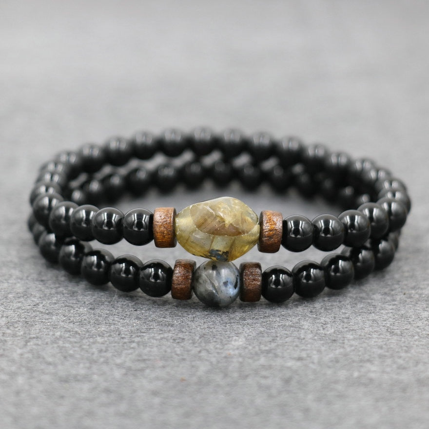 Trend Men's Bracelet Lava Stone Labradorite Moonstone Beads Bracelet Chakra Yoga Wood Bead Bracelet For Men Jewelry Bileklik