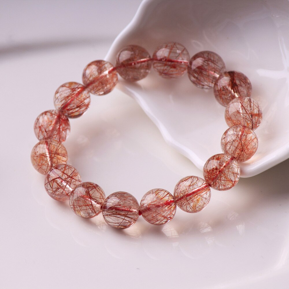 Natural Red Hair Rutilated Bracelet Jewelry Woman Man Clear Round Beads Stone Stretch AAAAA 7mm 8mm 9mm 10mm12mm 14mm