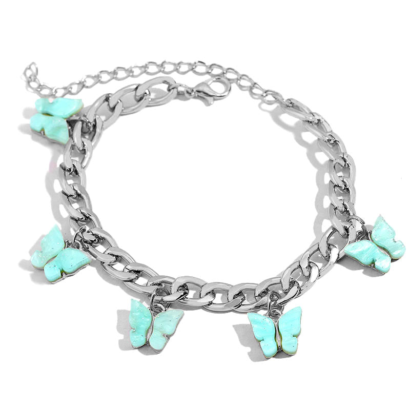 BYNOUCK Trendy Multicolor Butterfly Pendant Bracelets Girls Punk Metal Wide women's bracelet on hand 2020 Statement jewellery