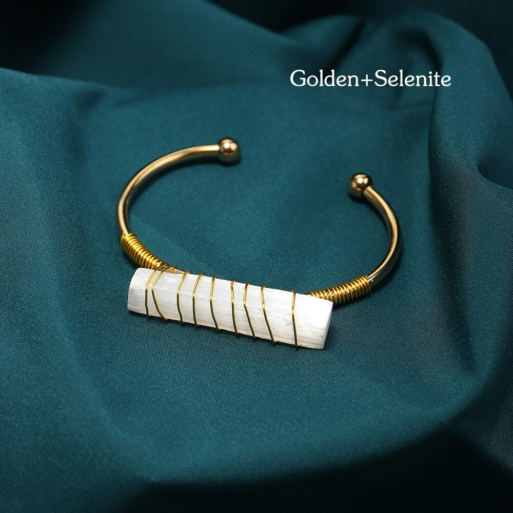 1PcNatural Clear Quartz Handmade DIY Crystal Bracelet Selenite Healing Reiky Gemstone Bracelet Exquisite Jewelry Gift