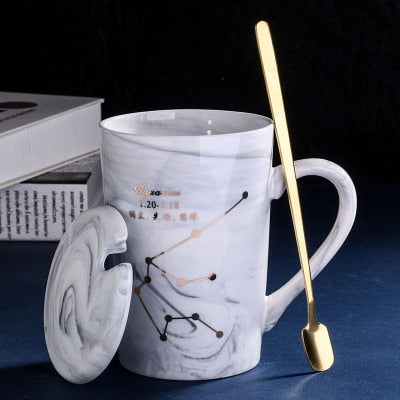 Natural Marble 12 Constellation Ceramic Pink Zodiac Mug With Lid Coffee Mugs Creative Personality Cup 380ml Cups And Mugs Xicara