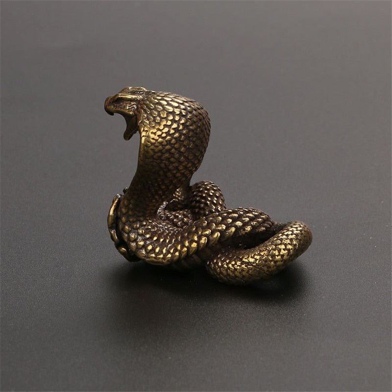 Antique Bronze Cobra Statue Ornament Zodiac Snake Miniature Figurines Copper Desktop Decoration Tea Pets Decor Accessories Craft